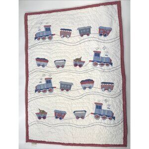 Pottery Barn Kids Train Quilt - Red, Blue, White